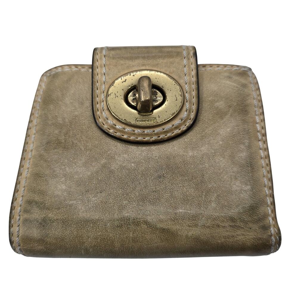 Coach Gold Leather Turnlock Folding Card Holder Wallet One Size